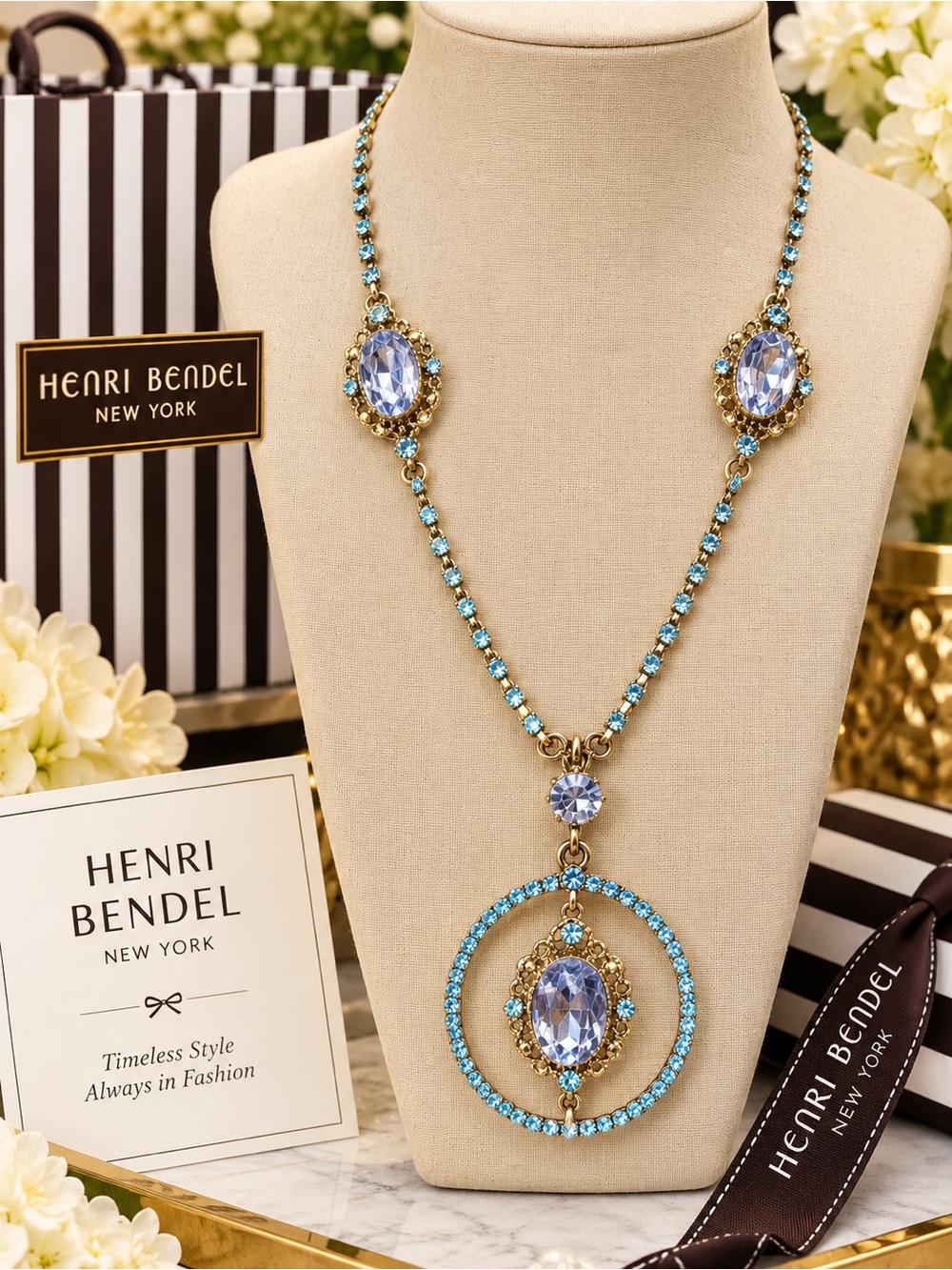 Henri Bendel Blue Crystal Pendant Necklace